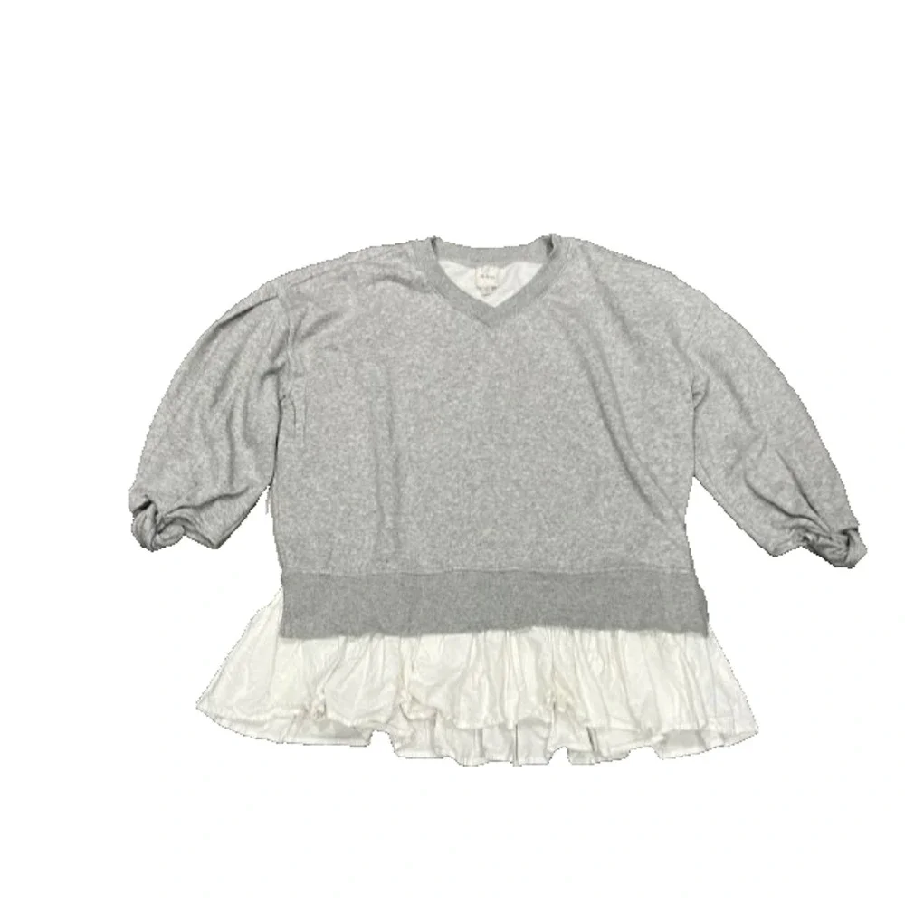 Anthropologie Maeve oversized media pleated pullover sweatshirt Gray L A006724